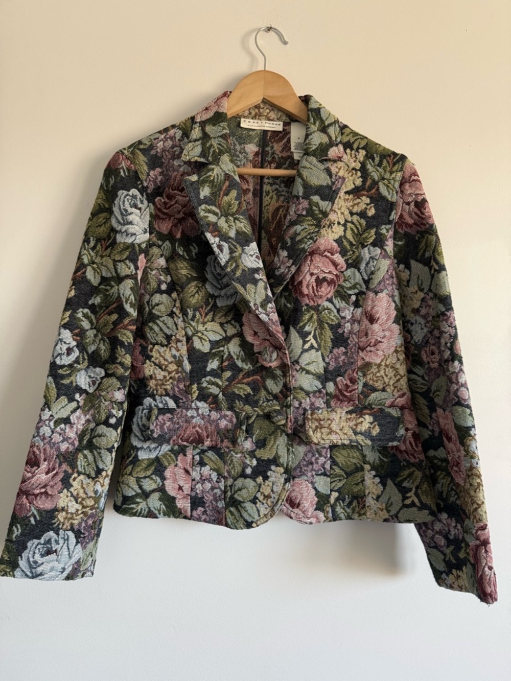 Y2K Crazy Horse Liz Claiborne Company Tapestry Floral Boho Blazer Jacket